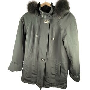 Mid Length Parka Coat Size Small Removable Hood Full Zip Genuine Fox Fur Winter